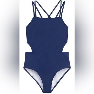 NWT Kanu Surf Girls' Beach Sport Cut-Out 1-Piece Swimsuit Navy Size 12